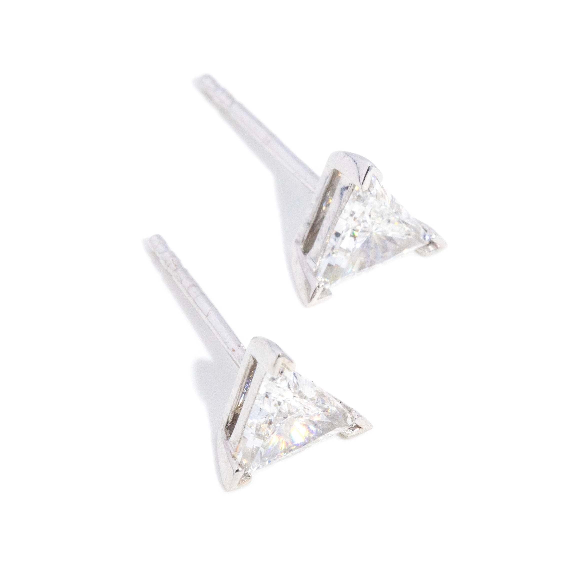 Kimberley Triangular Cut Diamond Stud Earrings 18ct White Gold Earrings Imperial Jewellery 