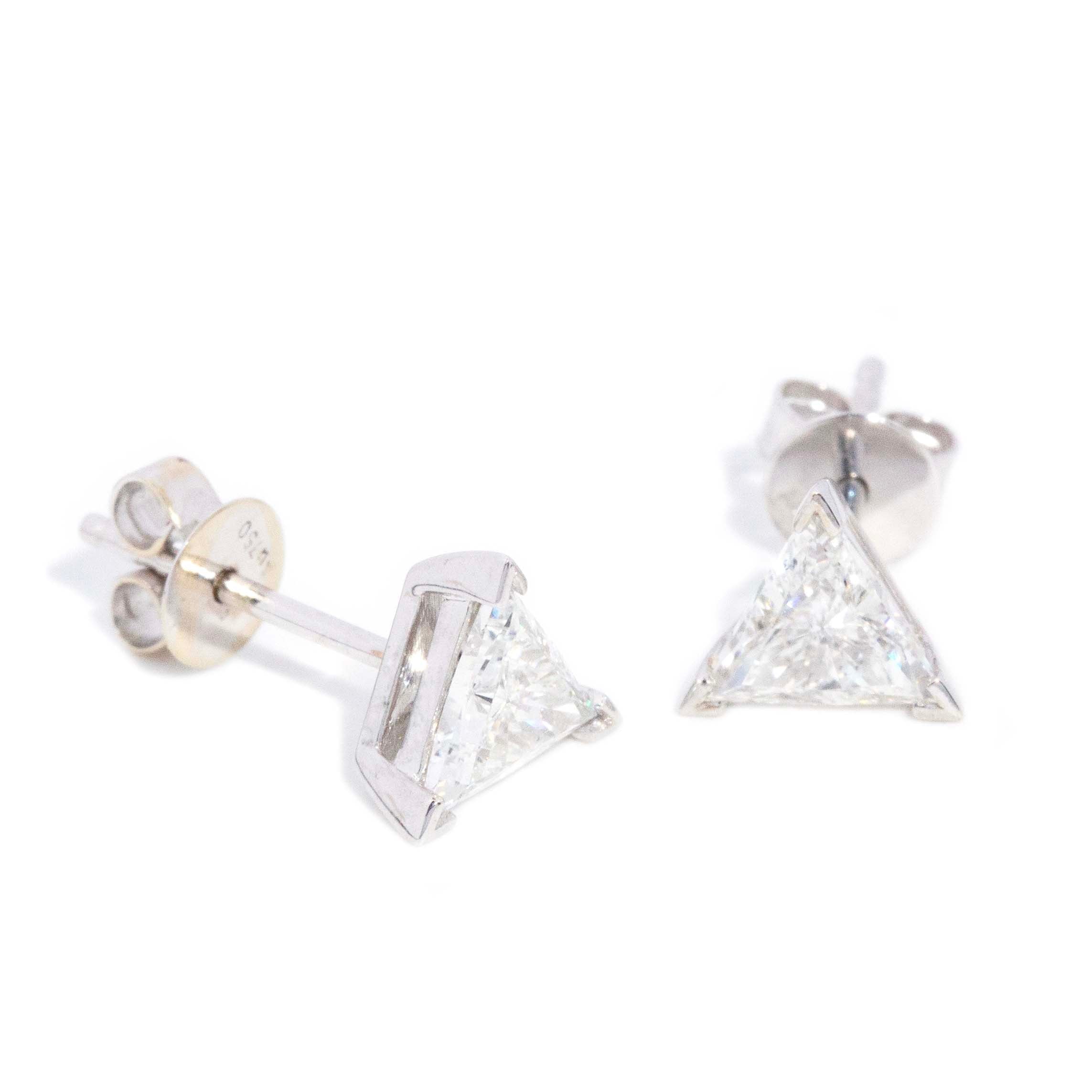Kimberley Triangular Cut Diamond Stud Earrings 18ct White Gold Earrings Imperial Jewellery 