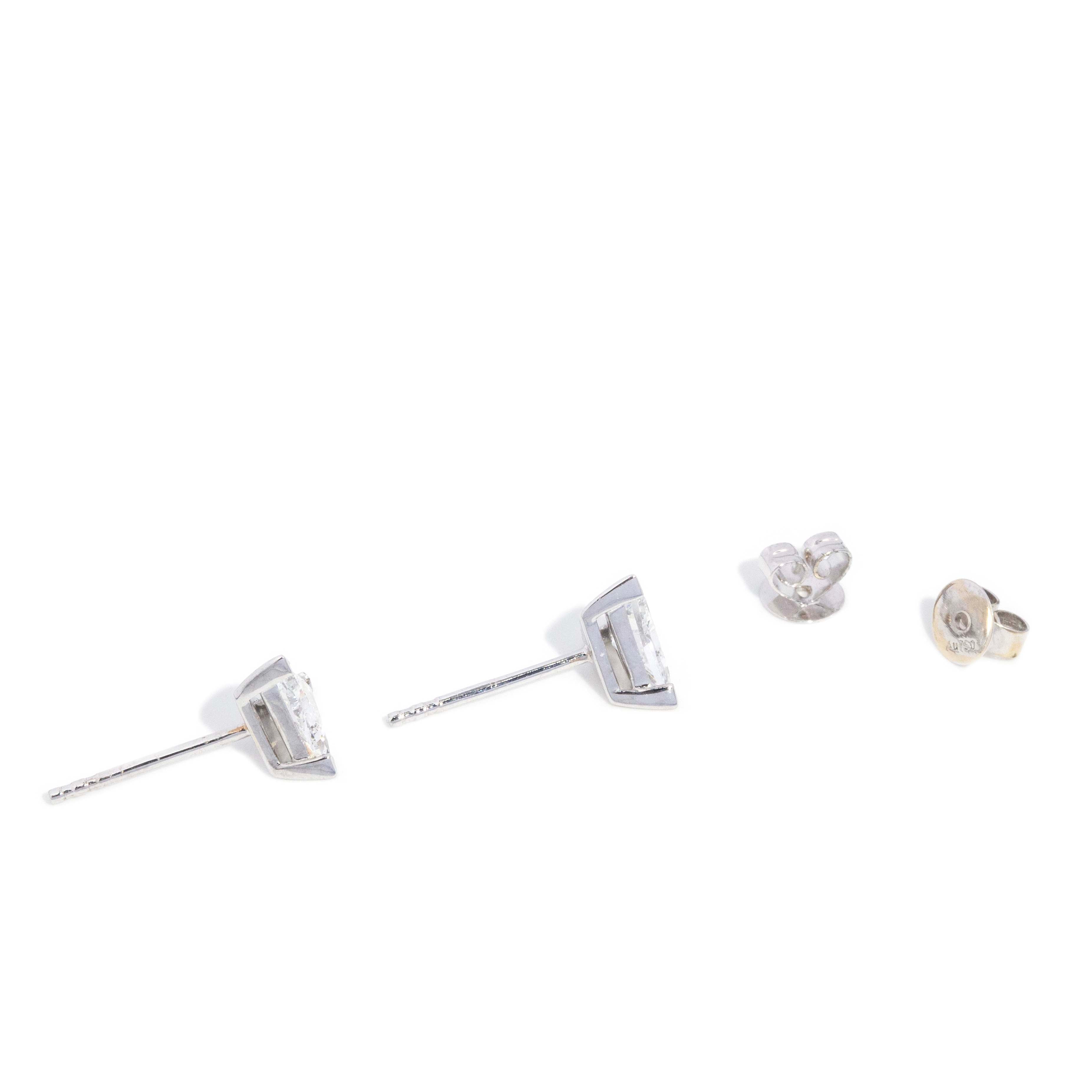 Kimberley Triangular Cut Diamond Stud Earrings 18ct White Gold Earrings Imperial Jewellery 