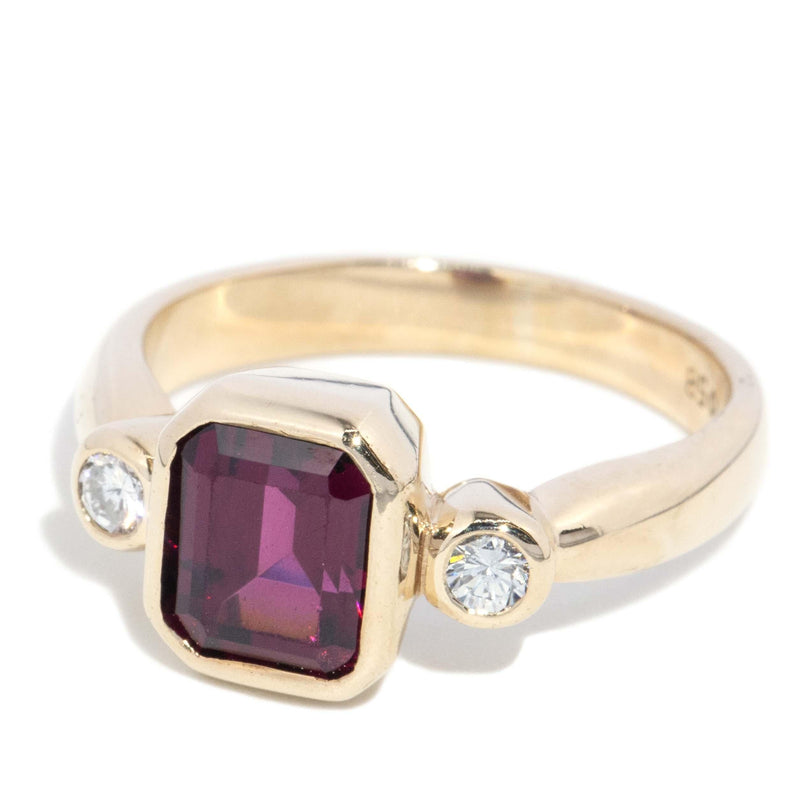 Vintage Circa 1980s Rhodolite Garnet & Diamond Ring 9 Carat Gold