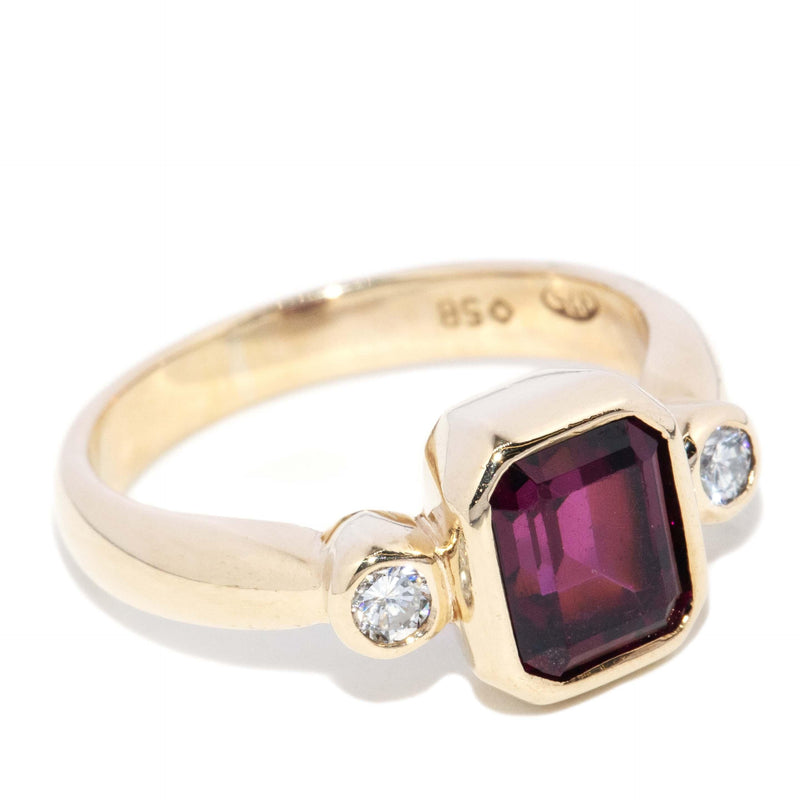 Vintage Circa 1980s Rhodolite Garnet & Diamond Ring 9 Carat Gold