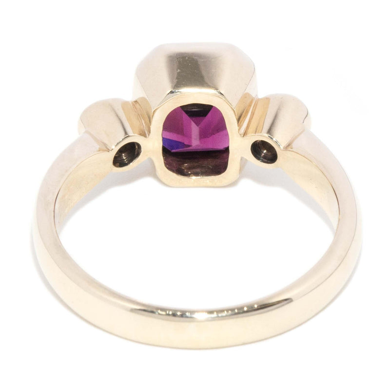 Vintage Circa 1980s Rhodolite Garnet & Diamond Ring 9 Carat Gold