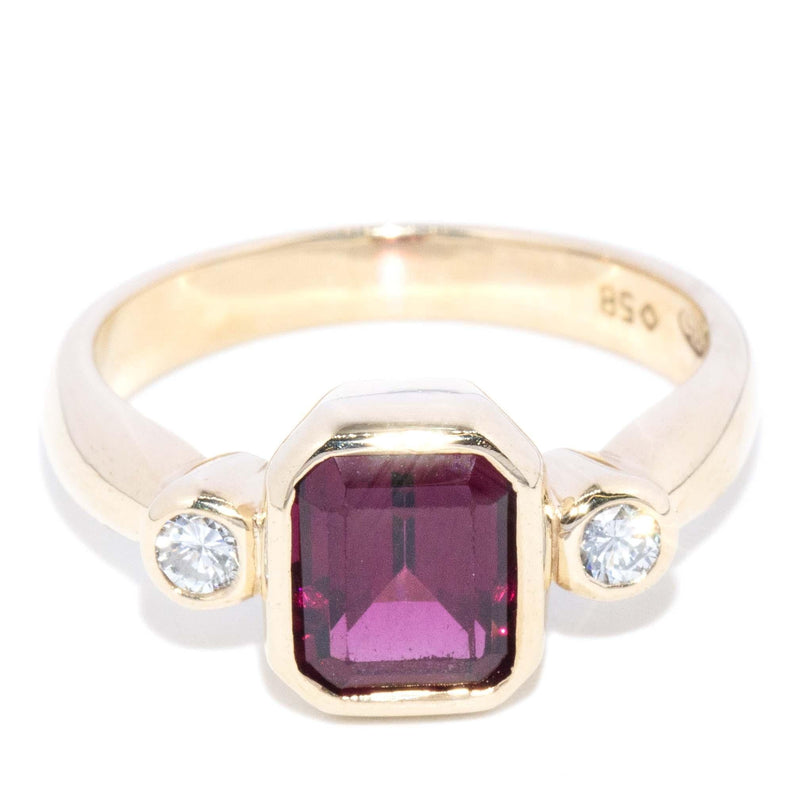 Vintage Circa 1980s Rhodolite Garnet & Diamond Ring 9 Carat Gold