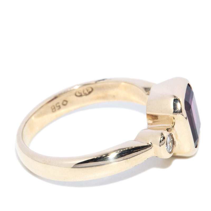 Vintage Circa 1980s Rhodolite Garnet & Diamond Ring 9 Carat Gold
