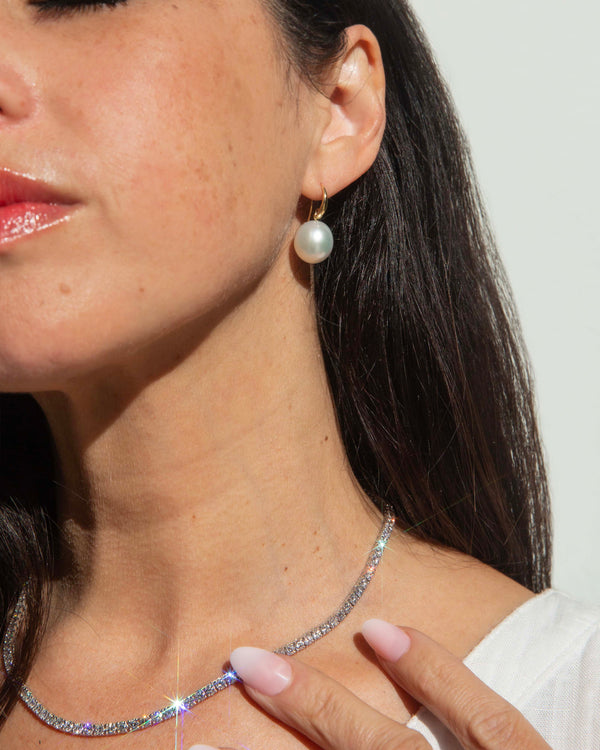 Krea Contemporary Drop Shaped South Sea Pearl Earrings 18ct Yellow Gold Earrings Imperial Jewellery 