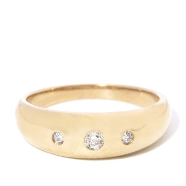 Vintage Circa 1990s Hammer Set Diamond Ring 9 Carat Yellow Gold