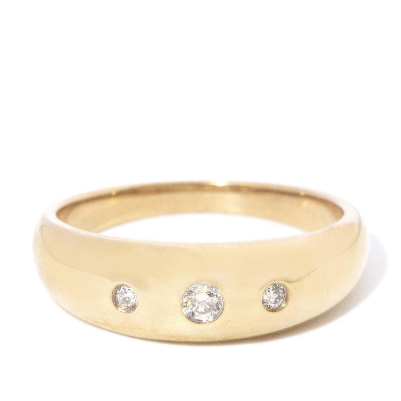 Vintage Circa 1990s Hammer Set Diamond Ring 9 Carat Yellow Gold