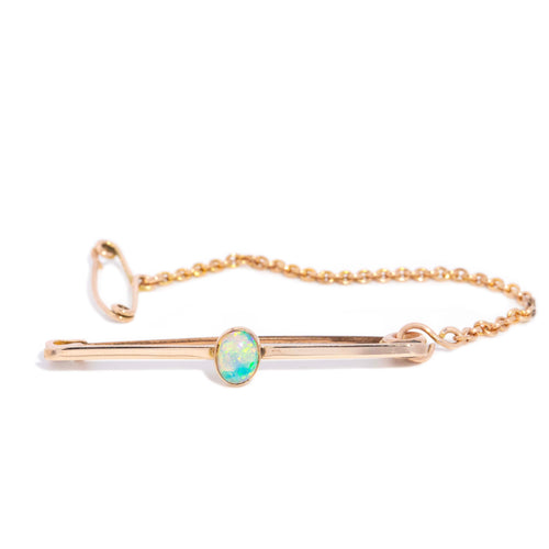 Kylie Art Deco Opal Bar Brooch & Chain 15K Yellow Gold