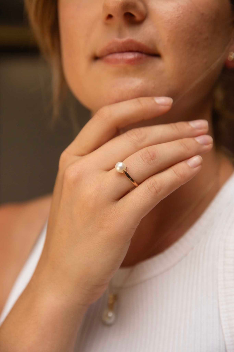 Kynlee 1980s Round Pearl Ring 9ct Rose Gold Rings Imperial Jewellery 