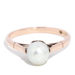 Kynlee 1980s Round Pearl Ring 9ct Rose Gold