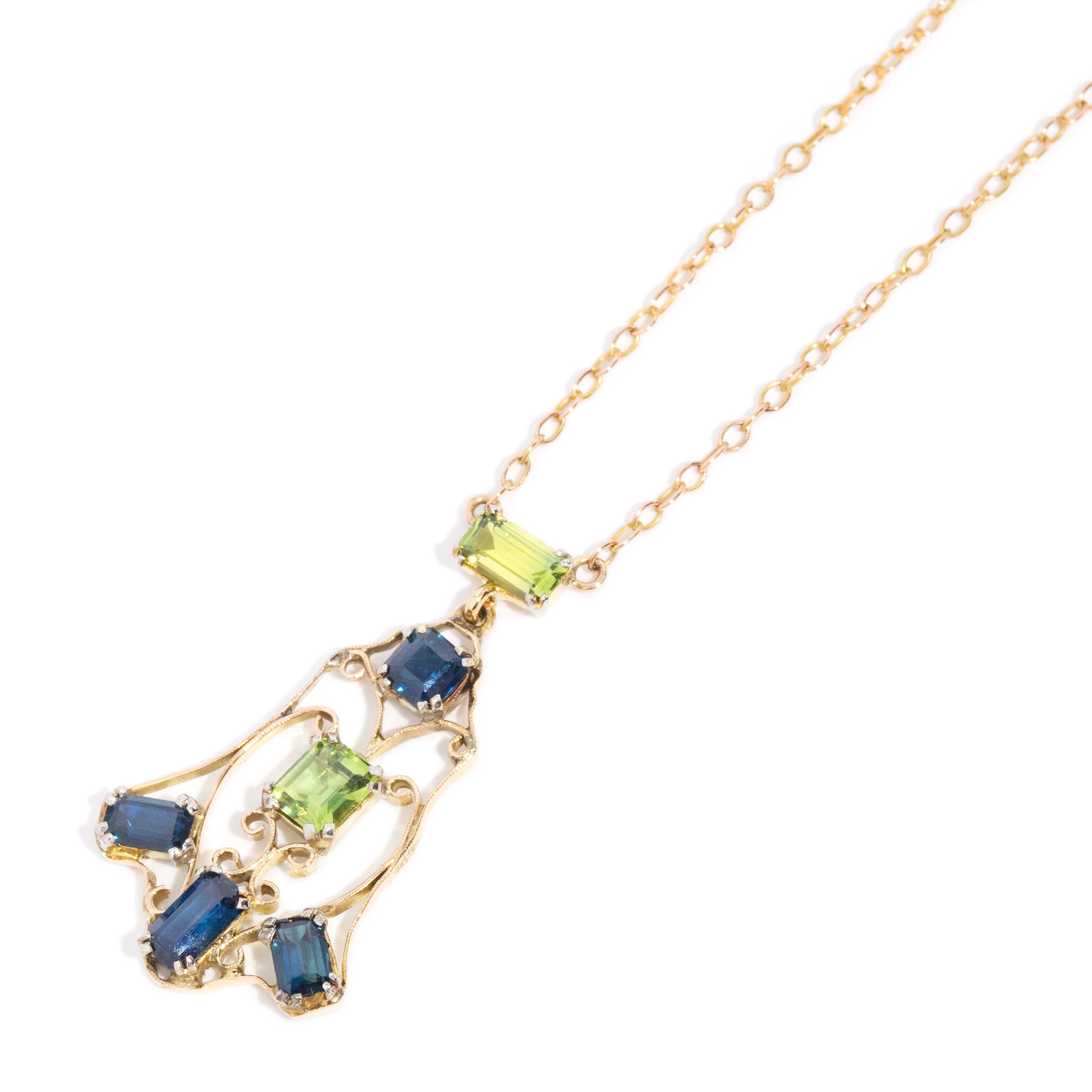 Lacey Antique Peridot & Sapphire Necklace 12ct Gold Pendants/Necklaces Imperial Jewellery 