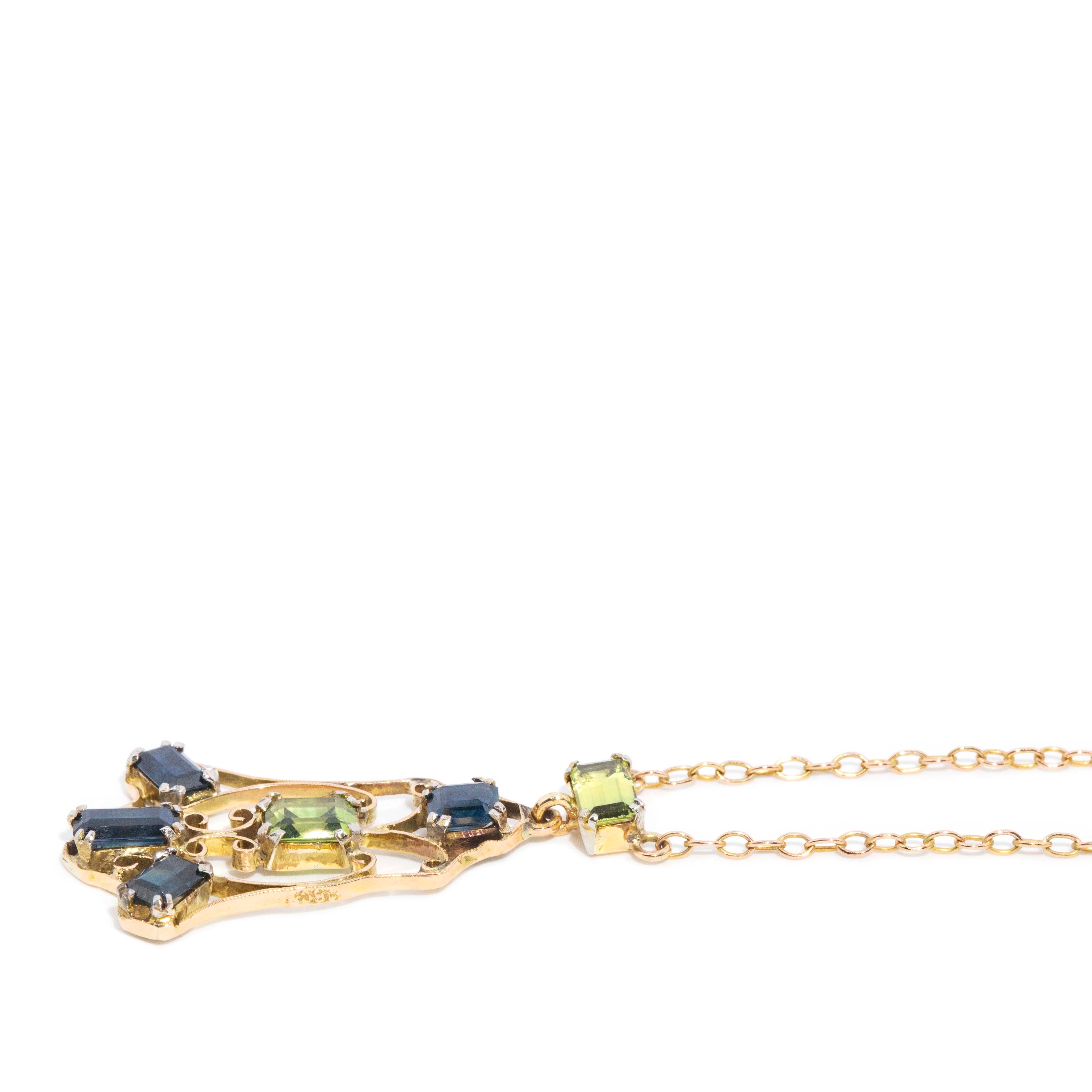 Lacey Antique Peridot & Sapphire Necklace 12ct Gold Pendants/Necklaces Imperial Jewellery 