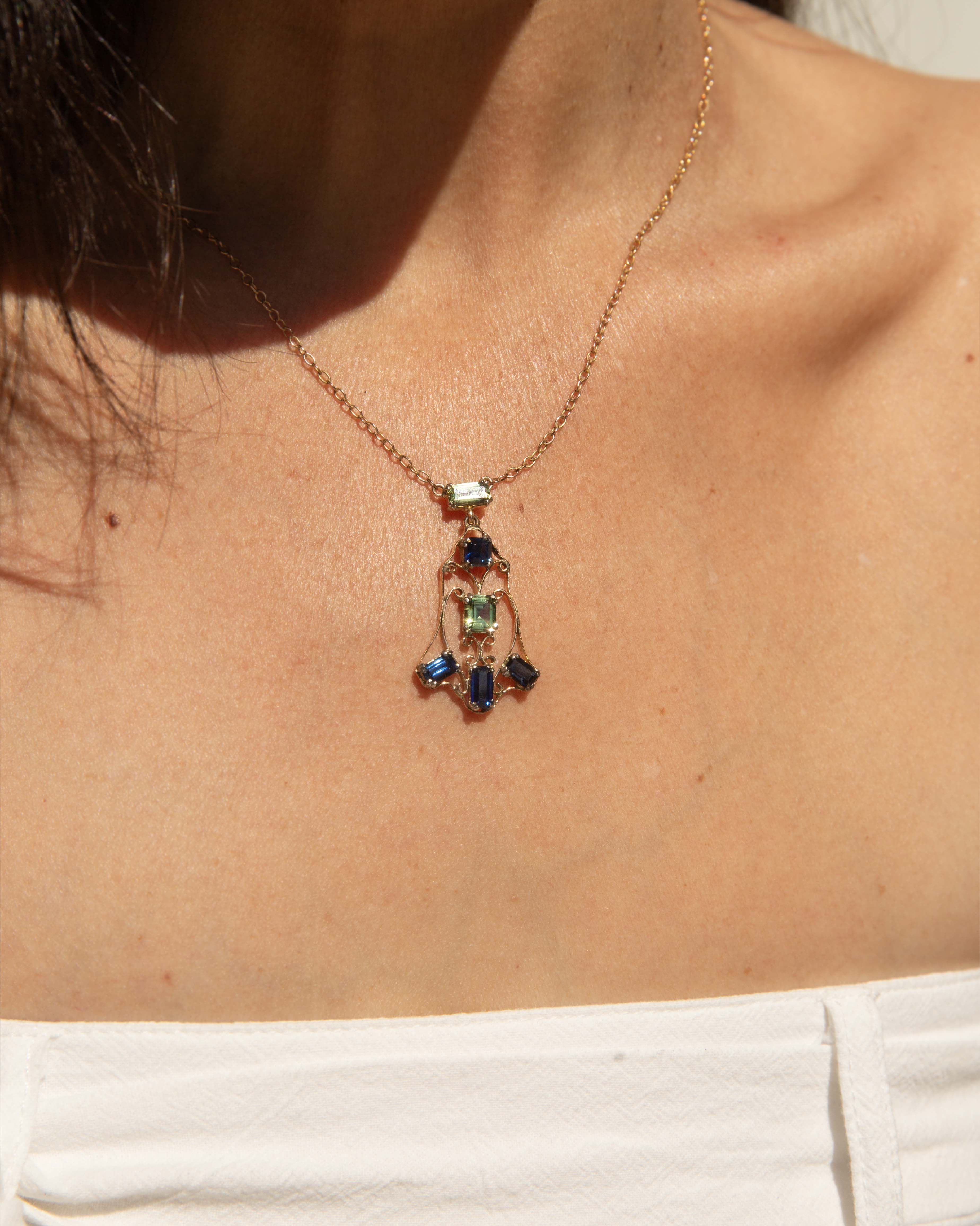 Lacey Antique Peridot & Sapphire Necklace 12ct Gold Pendants/Necklaces Imperial Jewellery 