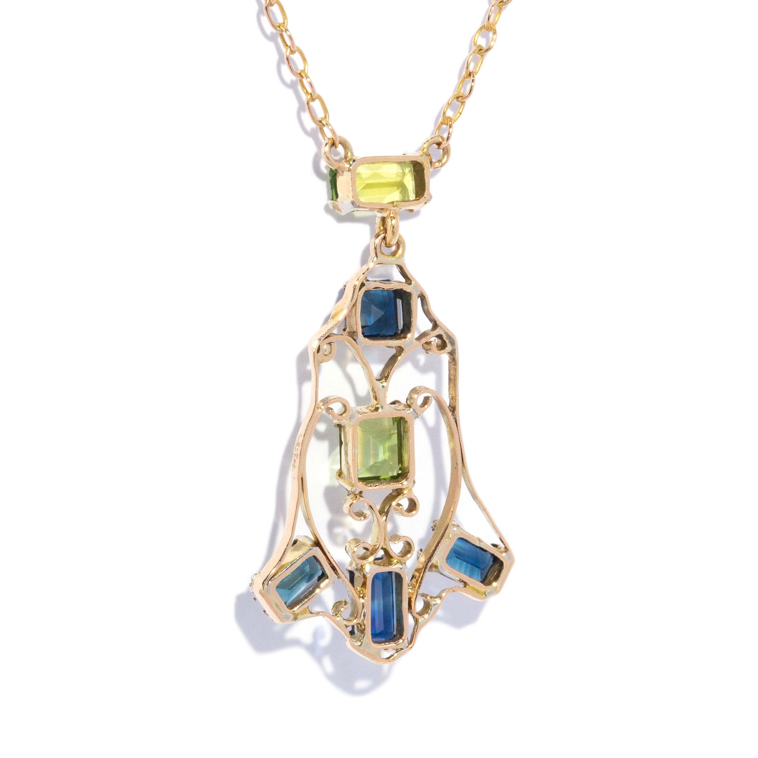 Lacey Antique Peridot & Sapphire Necklace 12ct Gold Pendants/Necklaces Imperial Jewellery 