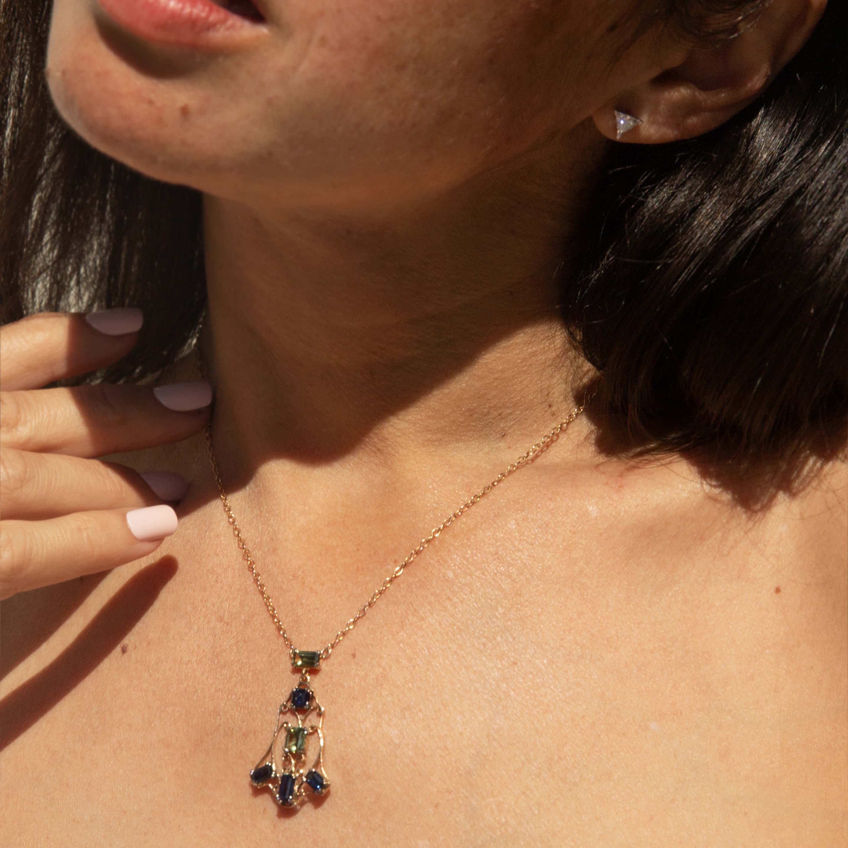Lacey Antique Peridot & Sapphire Necklace 12ct Gold Pendants/Necklaces Imperial Jewellery 
