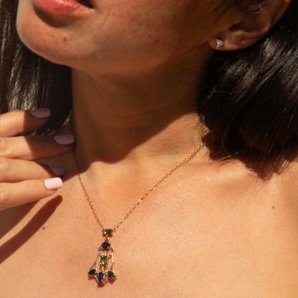 Lacey Antique Peridot & Sapphire Necklace 12ct Gold Pendants/Necklaces Imperial Jewellery 