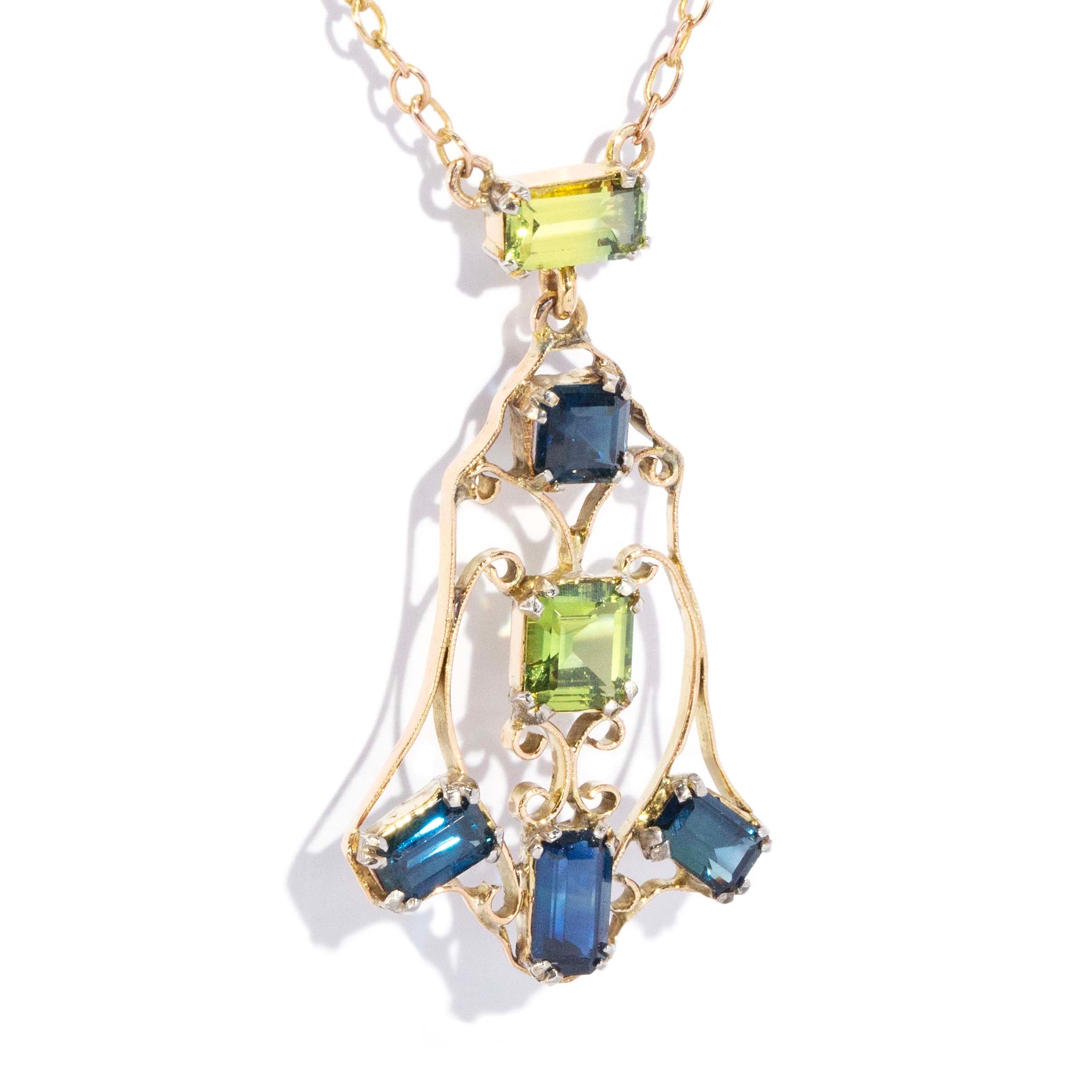 Lacey Antique Peridot & Sapphire Necklace 12ct Gold Pendants/Necklaces Imperial Jewellery 