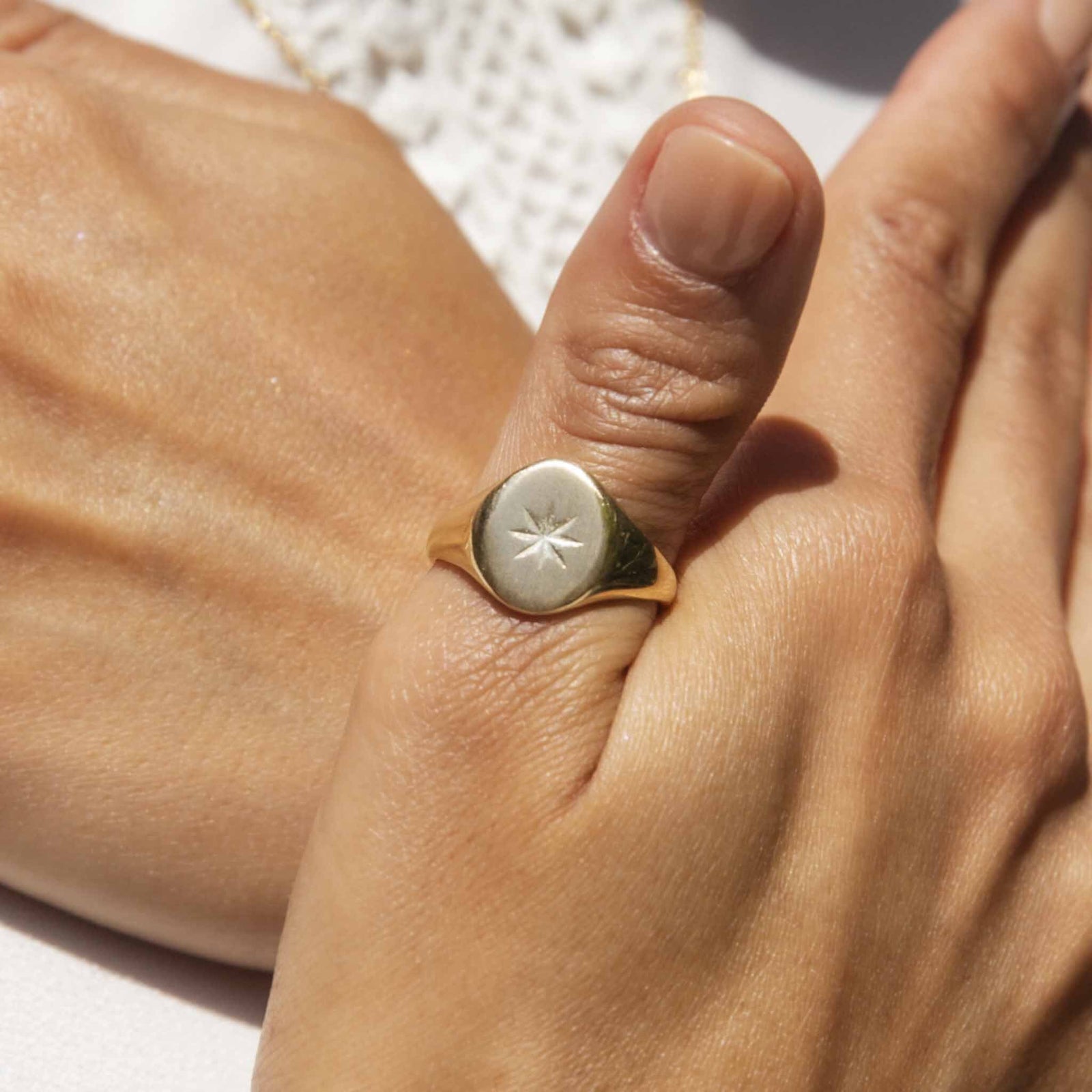 Vintage 1964 Oval Brushed Texture Star Signet Ring 9 Carat Gold Imperial Jewellery