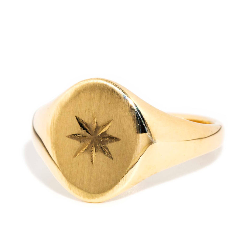 Lars 1964 Oval Star Signet Ring 9ct Gold Rings Imperial Jewellery 