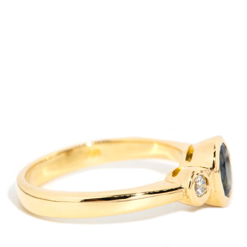 Leda 1980s Sapphire & Diamond Three Stone Ring 18ct Gold* DRAFT Rings Imperial Jewellery 