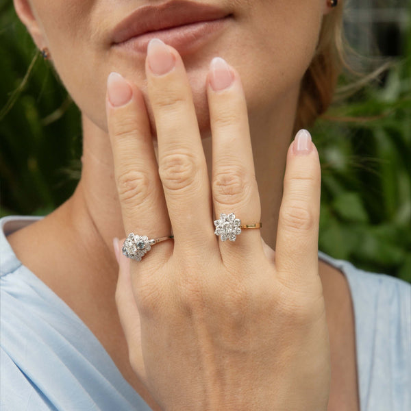 Leena 1960s Diamond Flower Cluster Ring 18ct Gold Rings Imperial Jewellery 
