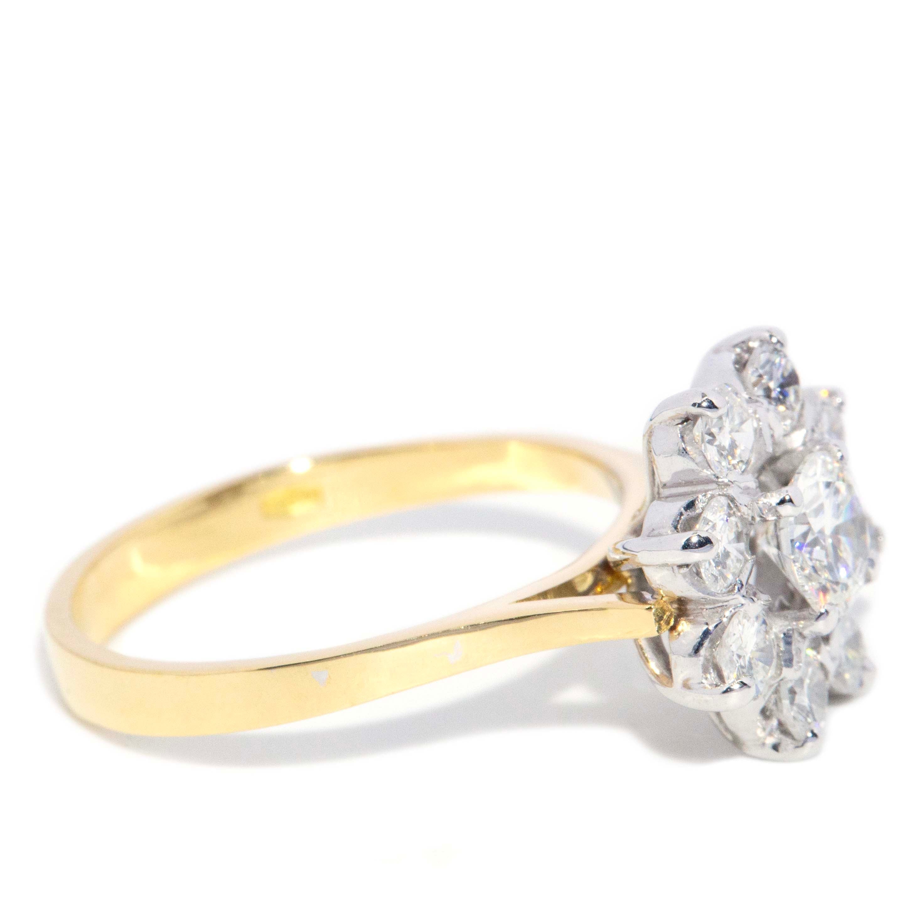 Leena 1960s Diamond Flower Cluster Ring 18ct Gold Rings Imperial Jewellery 