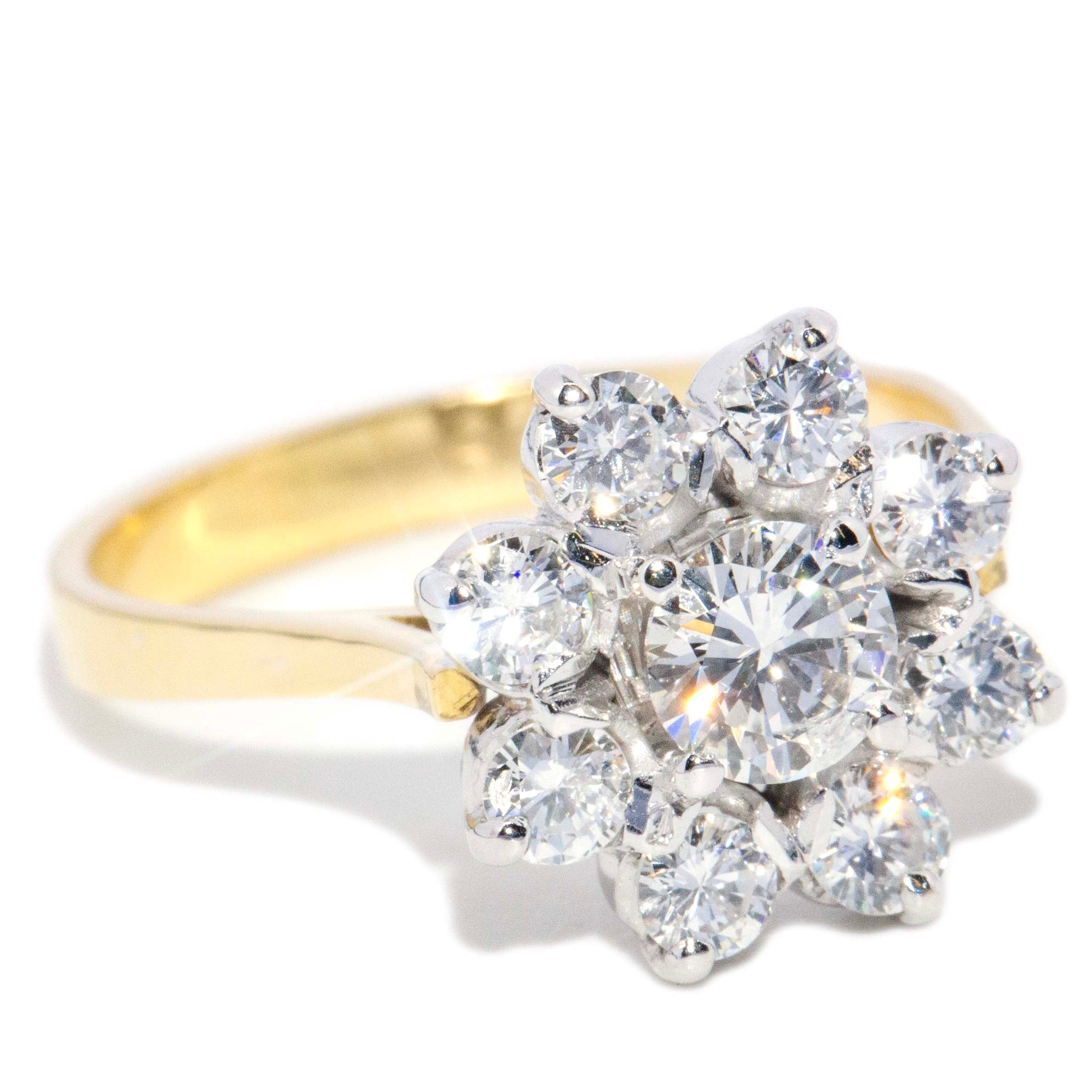 Leena 1960s Diamond Flower Cluster Ring 18ct Gold Rings Imperial Jewellery 