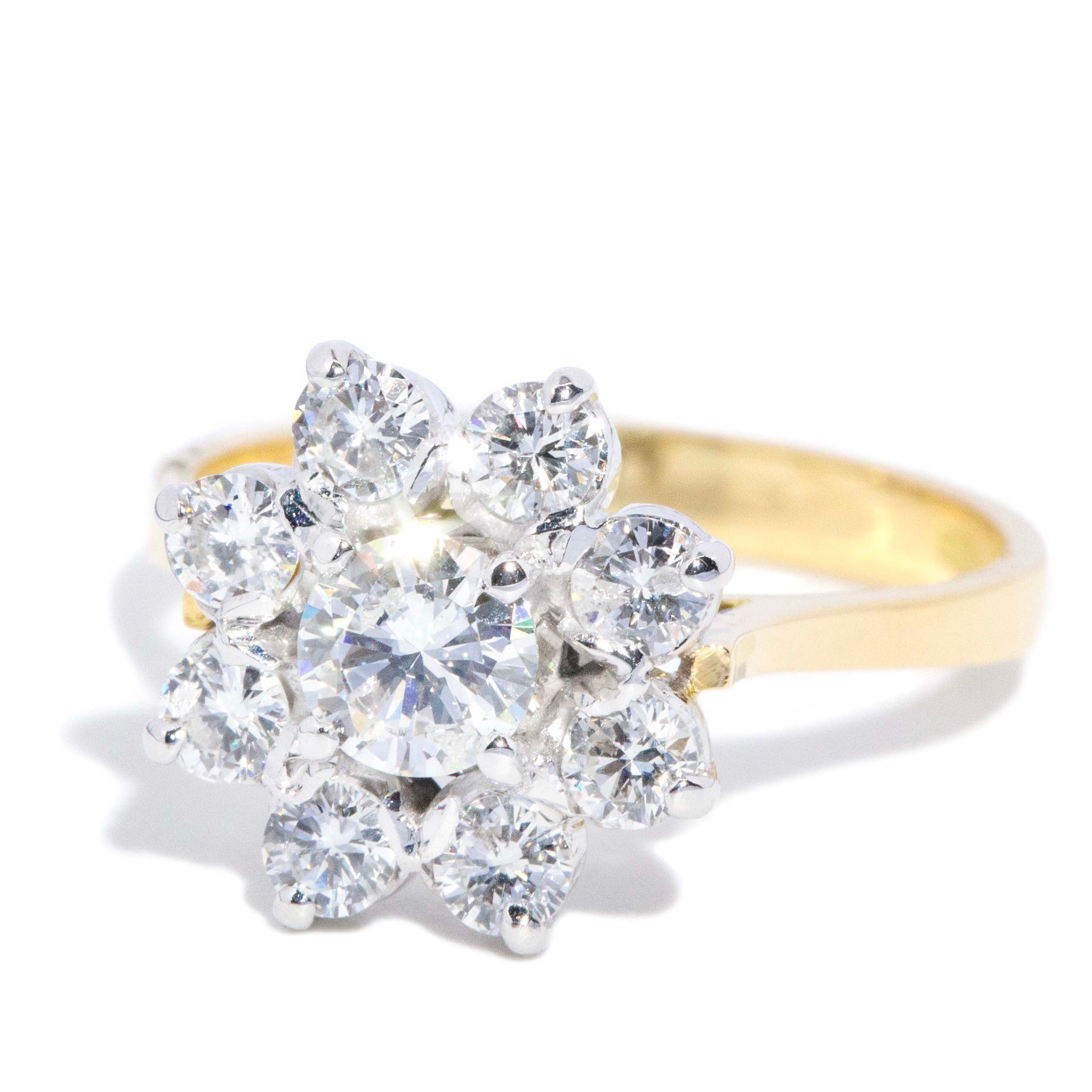 Leena 1960s Diamond Flower Cluster Ring 18ct Gold Rings Imperial Jewellery 