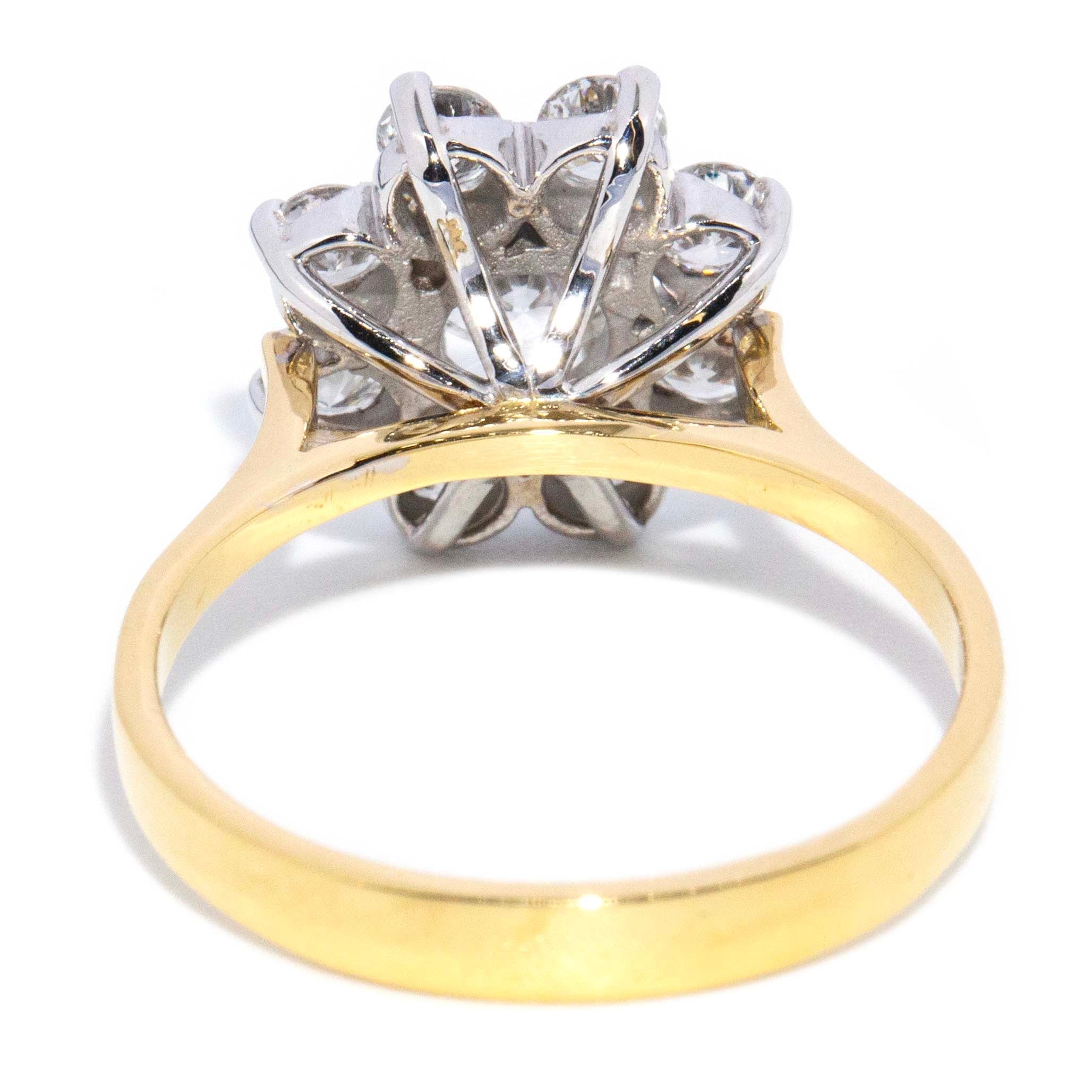 Leena 1960s Diamond Flower Cluster Ring 18ct Gold Rings Imperial Jewellery 