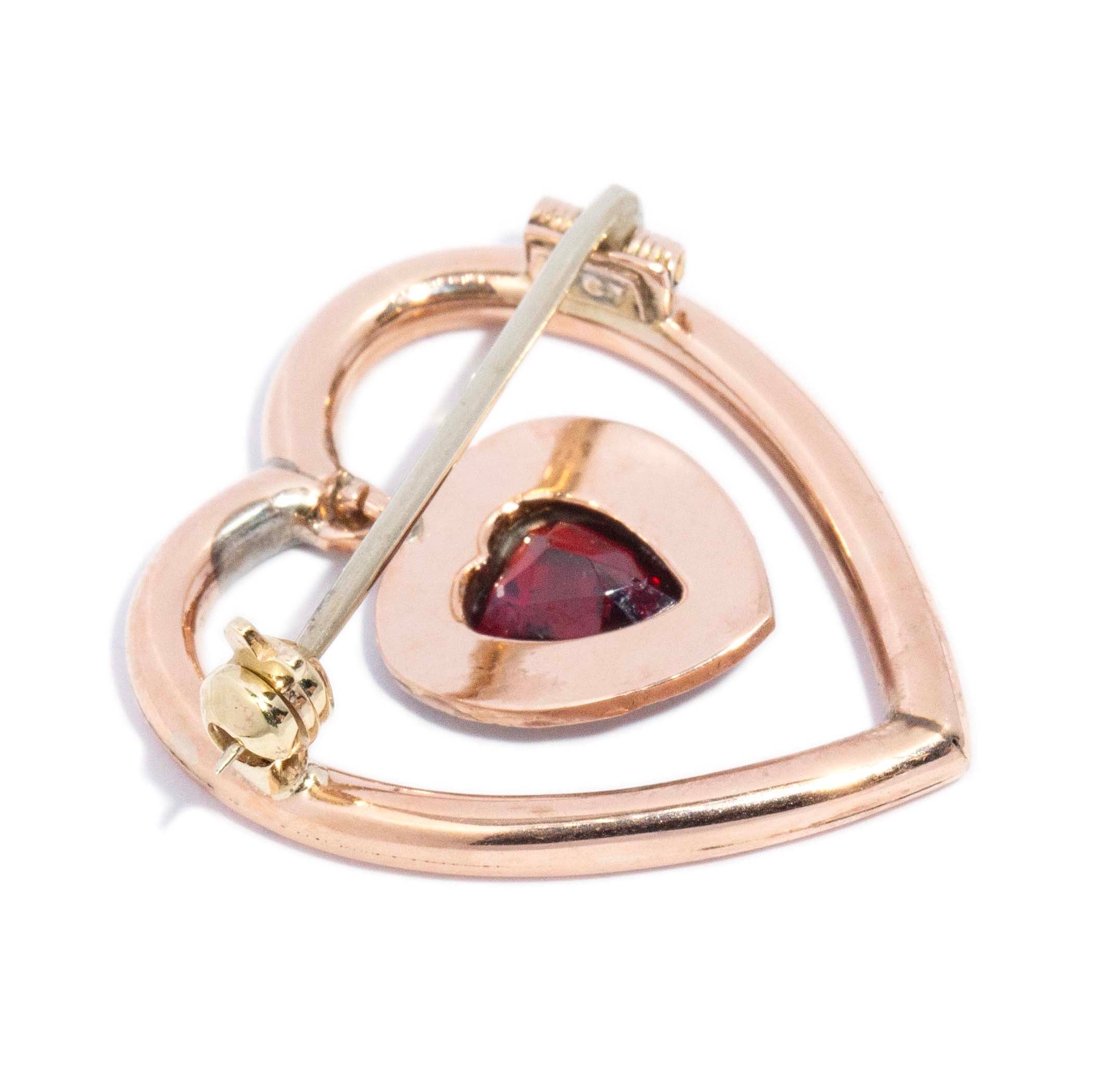 Leilani Antique Garnet Seed Pearl Heart Brooch 9ct Rose Gold Brooches Imperial Jewellery 