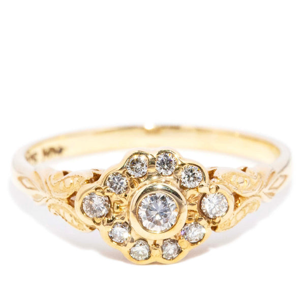 Lenae Vintage Circa 1990s Diamond Engraved Floral Cluster Ring 9ct Yellow Gold Rings Imperial Jewellery 