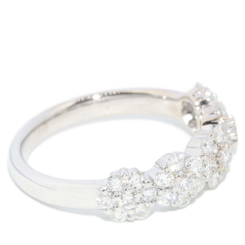 Contemporary Diamond Flower Half Eternity Ring 9 Carat White Gold