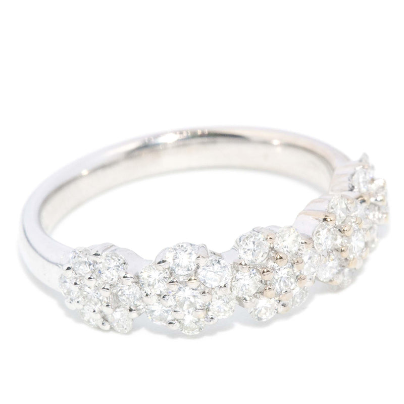 Contemporary Diamond Flower Half Eternity Ring 9 Carat White Gold