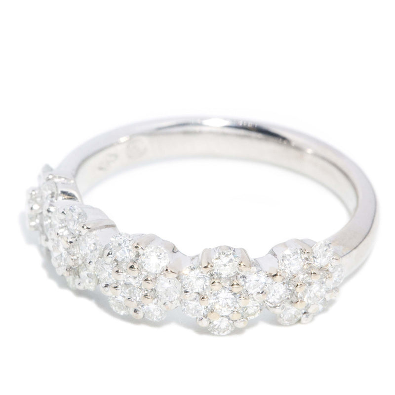 Contemporary Diamond Flower Half Eternity Ring 9 Carat White Gold