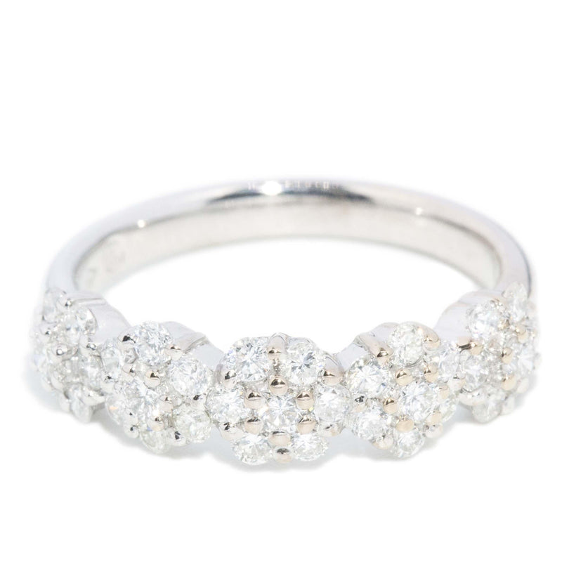 Contemporary Diamond Flower Half Eternity Ring 9 Carat White Gold