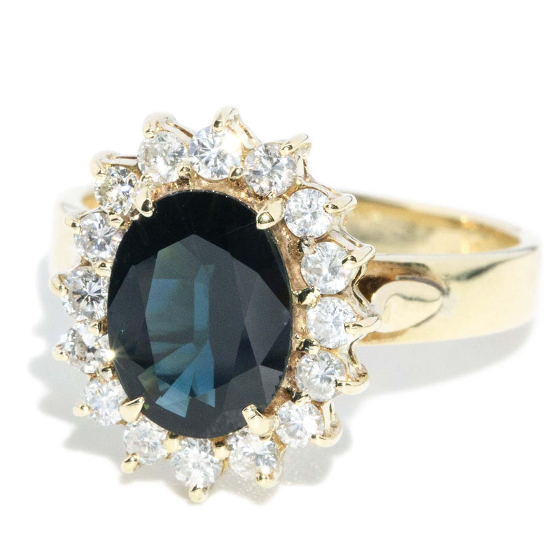 Vintage Circa 1990s Dark Green Sapphire & Diamond Ring 14 Carat Gold