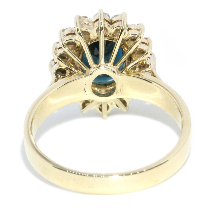 Vintage Circa 1990s Dark Green Sapphire & Diamond Ring 14 Carat Gold