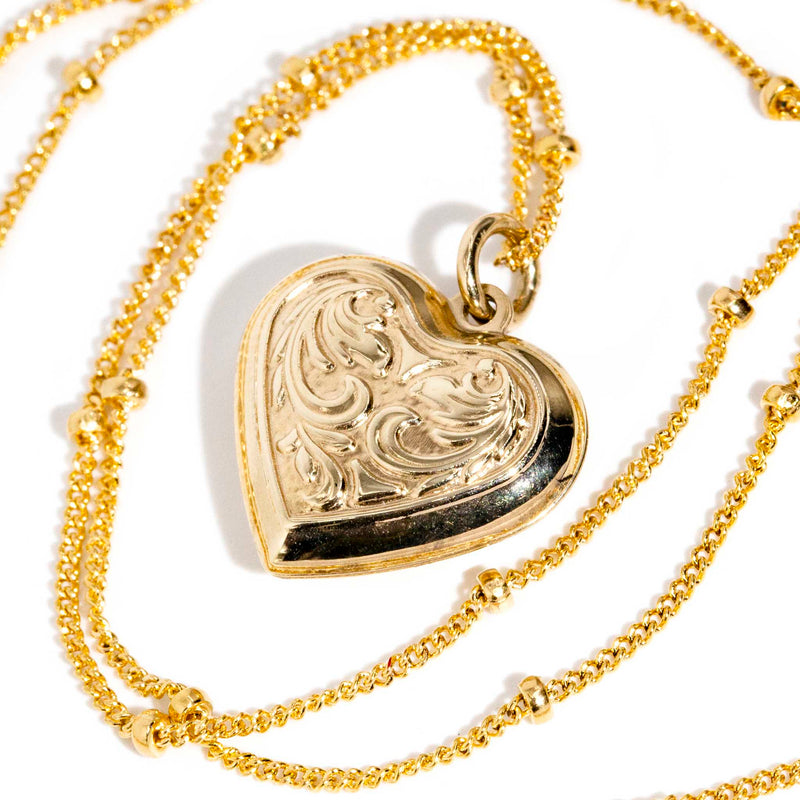 Leta 1970s Vintage Puff Heart Locket & Chain 9ct Gold Pendants/Necklaces Imperial Jewellery 