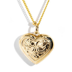Leta 1970s Vintage Puff Heart Locket & Chain 9ct Gold Pendants/Necklaces Imperial Jewellery Imperial Jewellery - Hamilton 