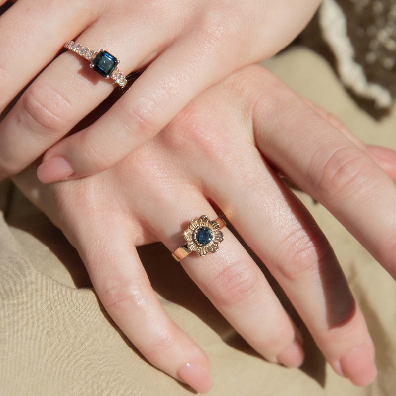 Contemporary Sapphire & Diamond Ring 18 Carat Rose & White Gold