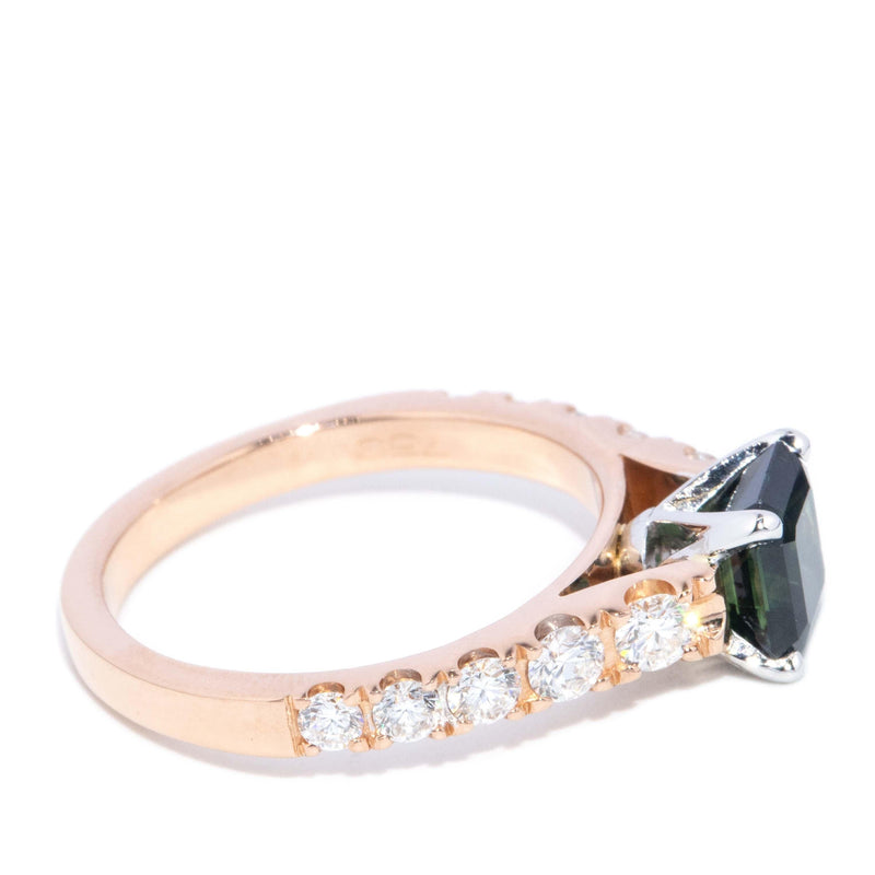 Contemporary Sapphire & Diamond Ring 18 Carat Rose & White Gold