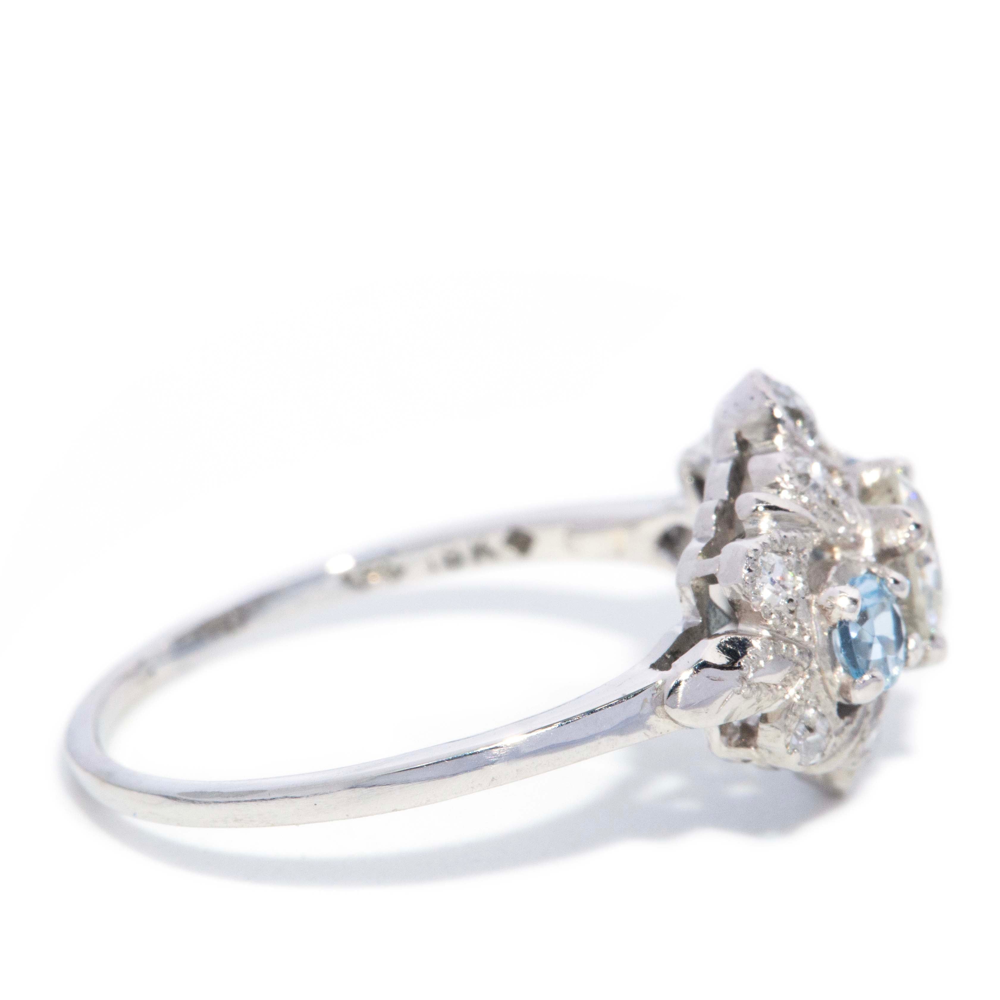 Libby 1940s Aquamarine & Diamond Art Deco Ring 18ct White Gold Rings Imperial Jewellery 