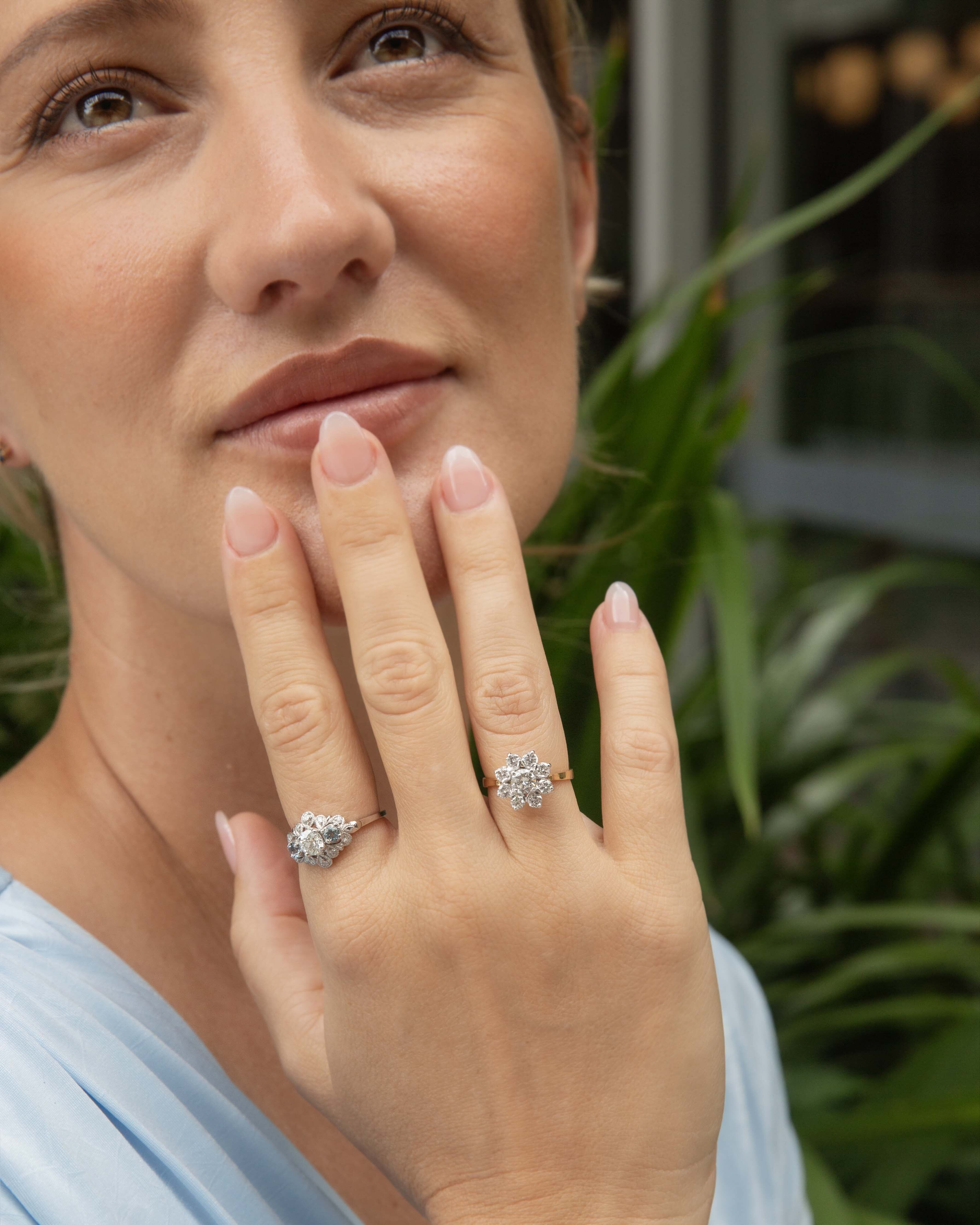 Libby 1940s Aquamarine & Diamond Art Deco Ring 18ct White Gold Rings Imperial Jewellery 