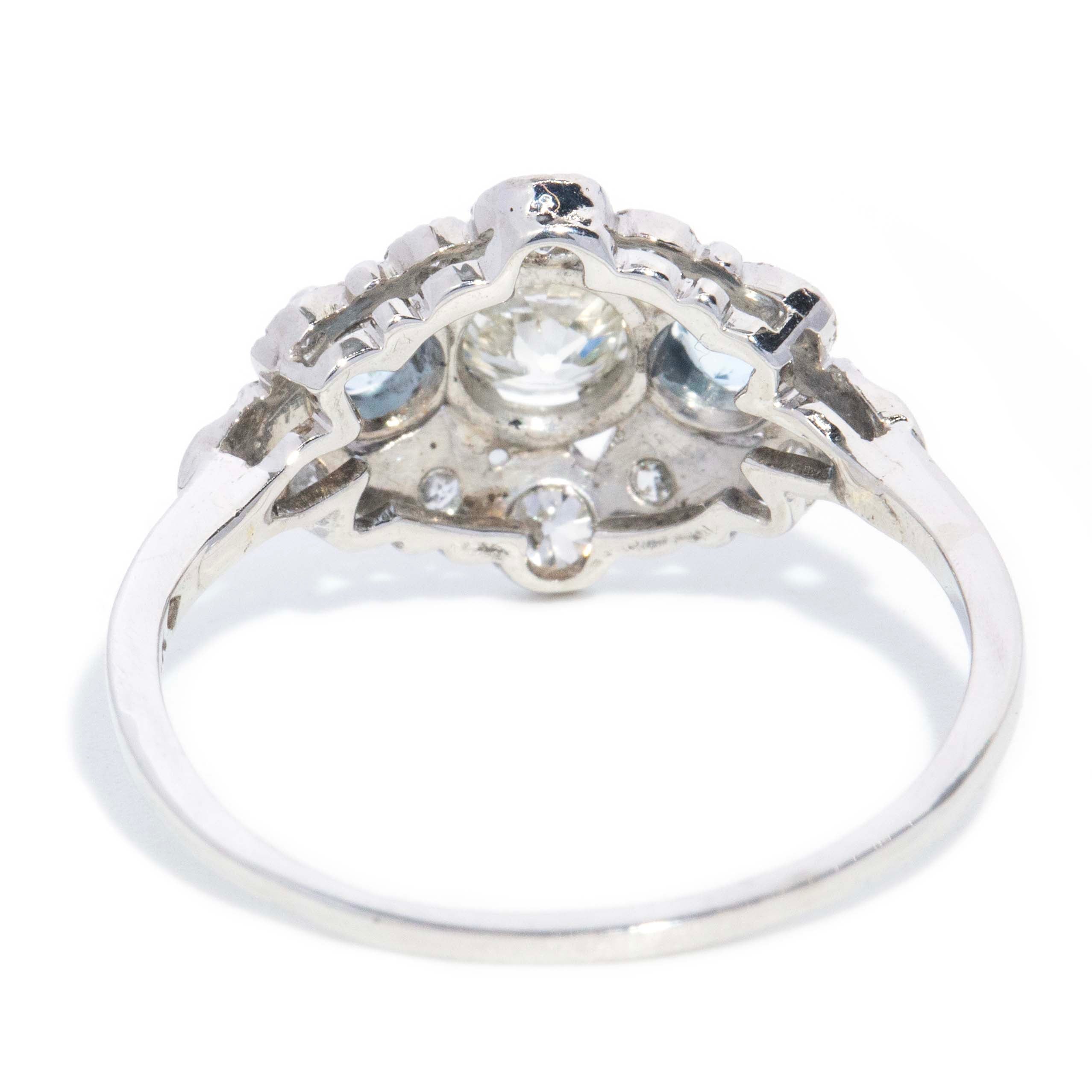 Libby 1940s Aquamarine & Diamond Art Deco Ring 18ct White Gold Rings Imperial Jewellery 