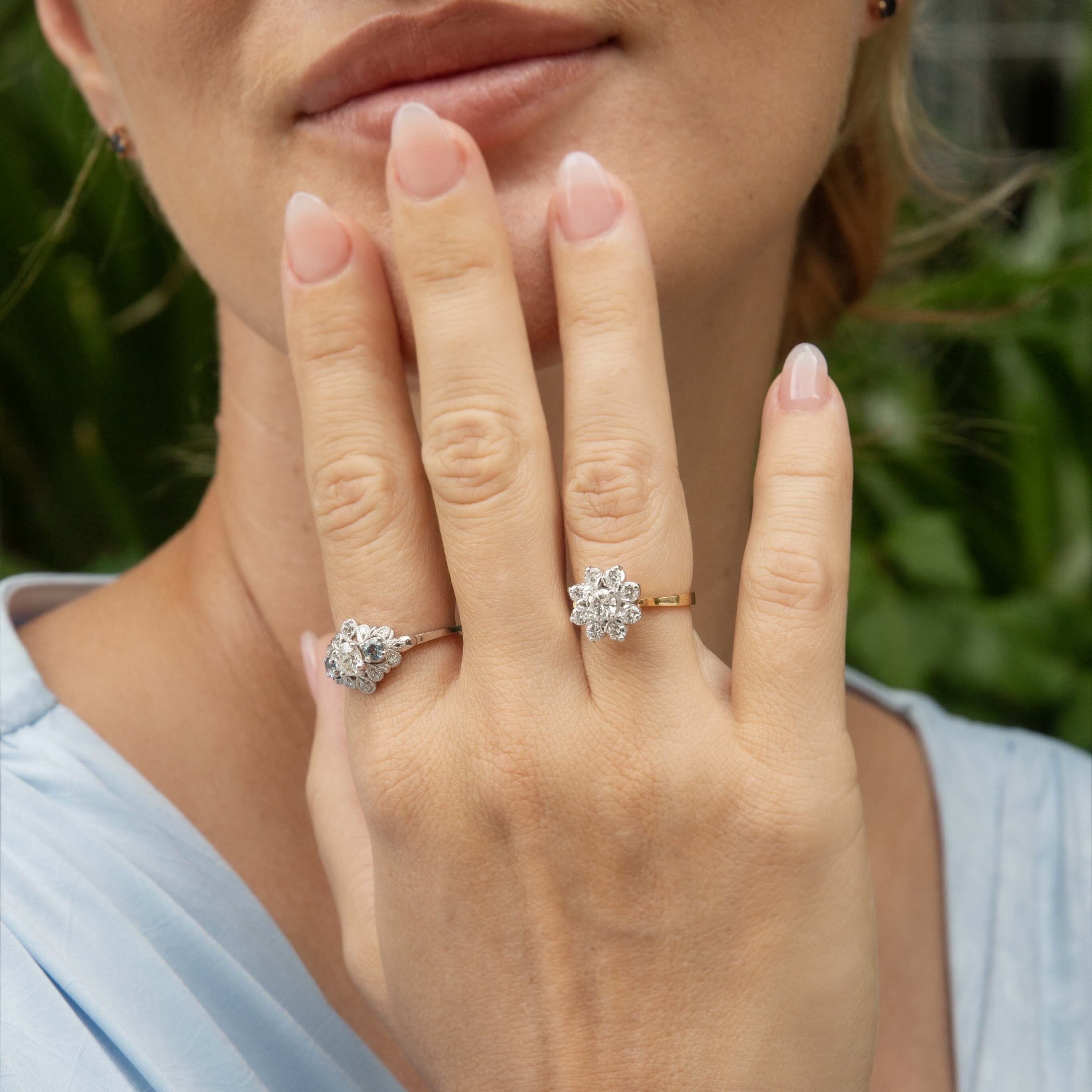 Libby 1940s Aquamarine & Diamond Art Deco Ring 18ct White Gold Rings Imperial Jewellery 