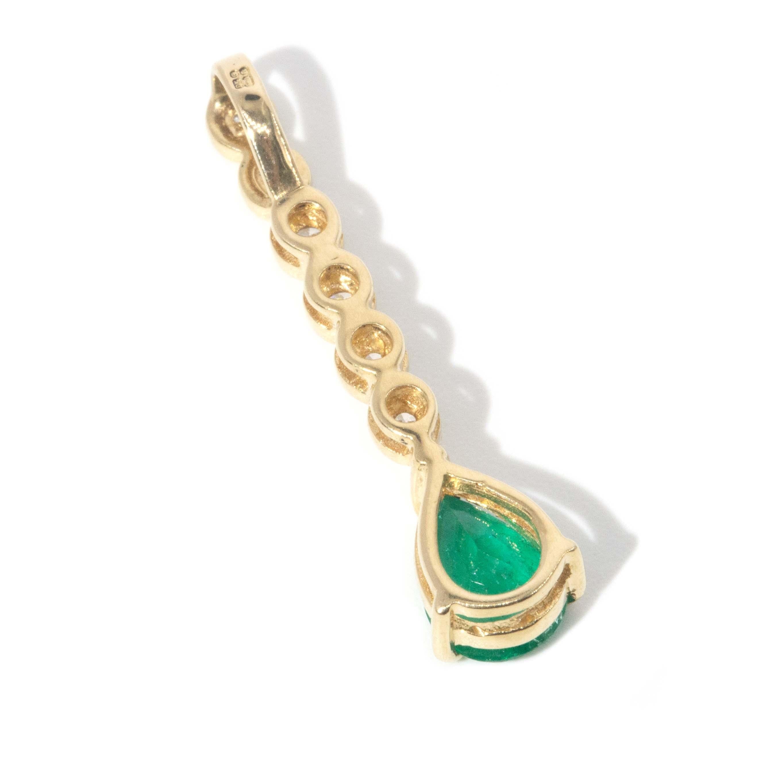Vintage Circa 1980s Emerald & Diamond Pendant 18 Carat Yellow Gold