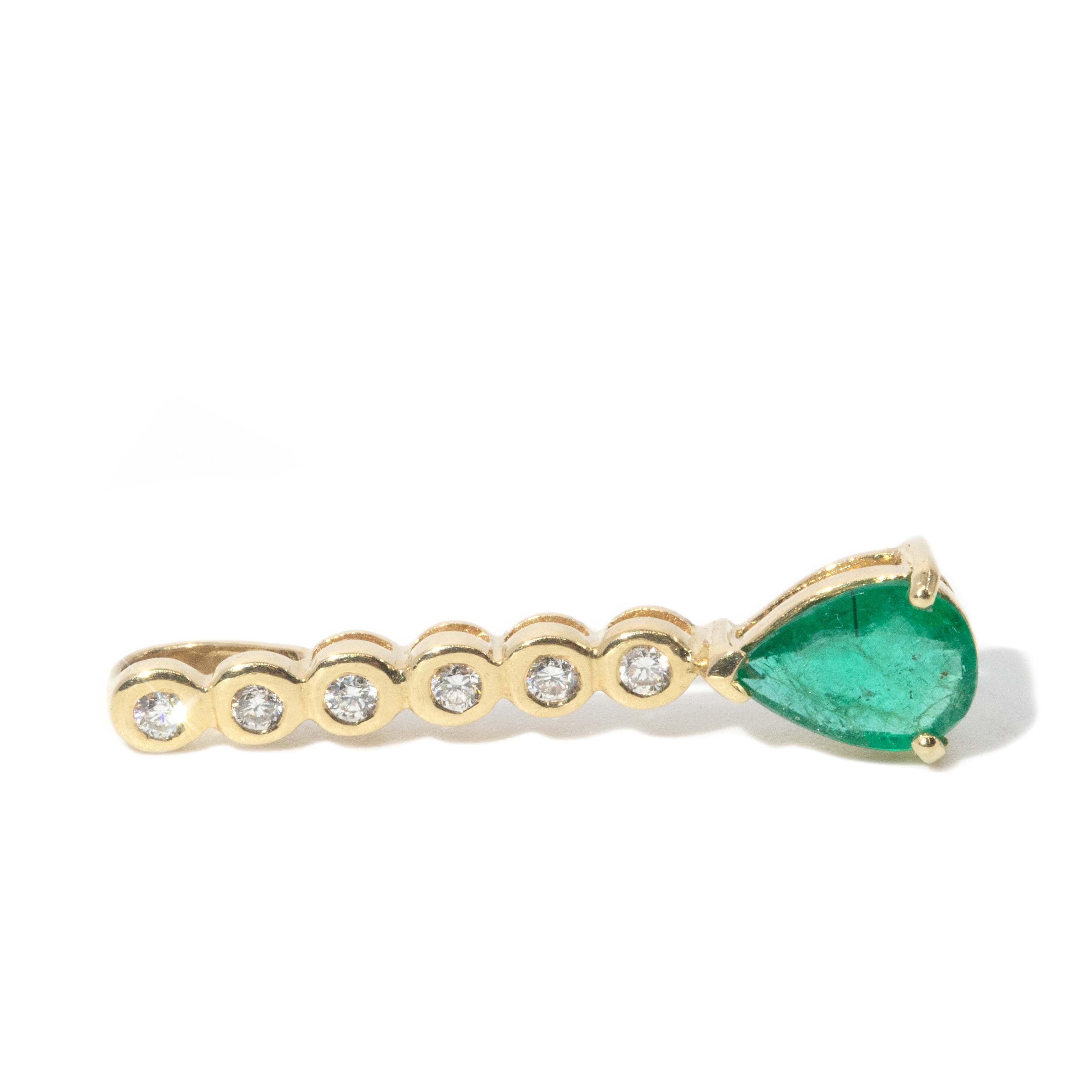 Vintage Circa 1980s Emerald & Diamond Pendant 18 Carat Yellow Gold