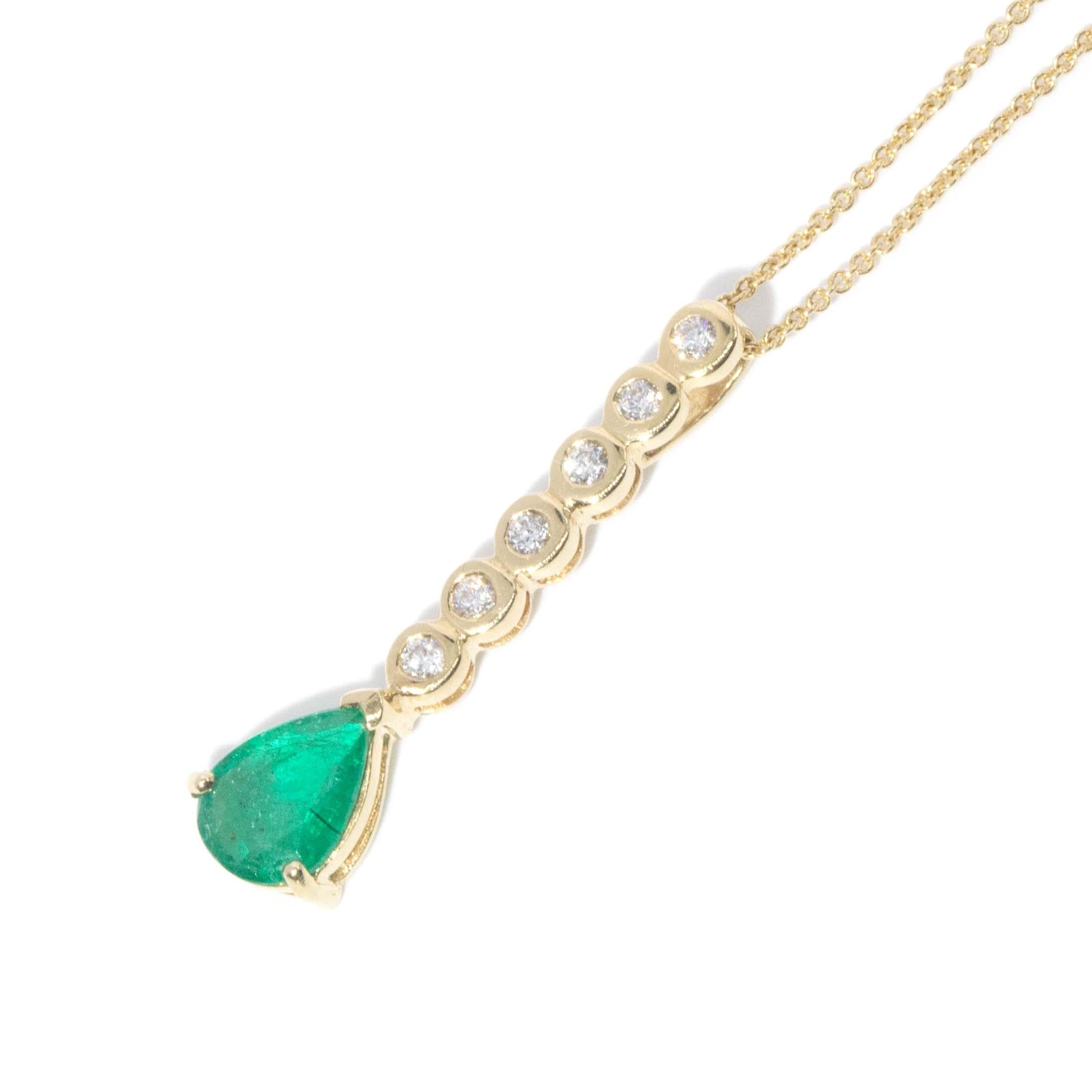 Vintage Circa 1980s Emerald & Diamond Pendant 18 Carat Yellow Gold