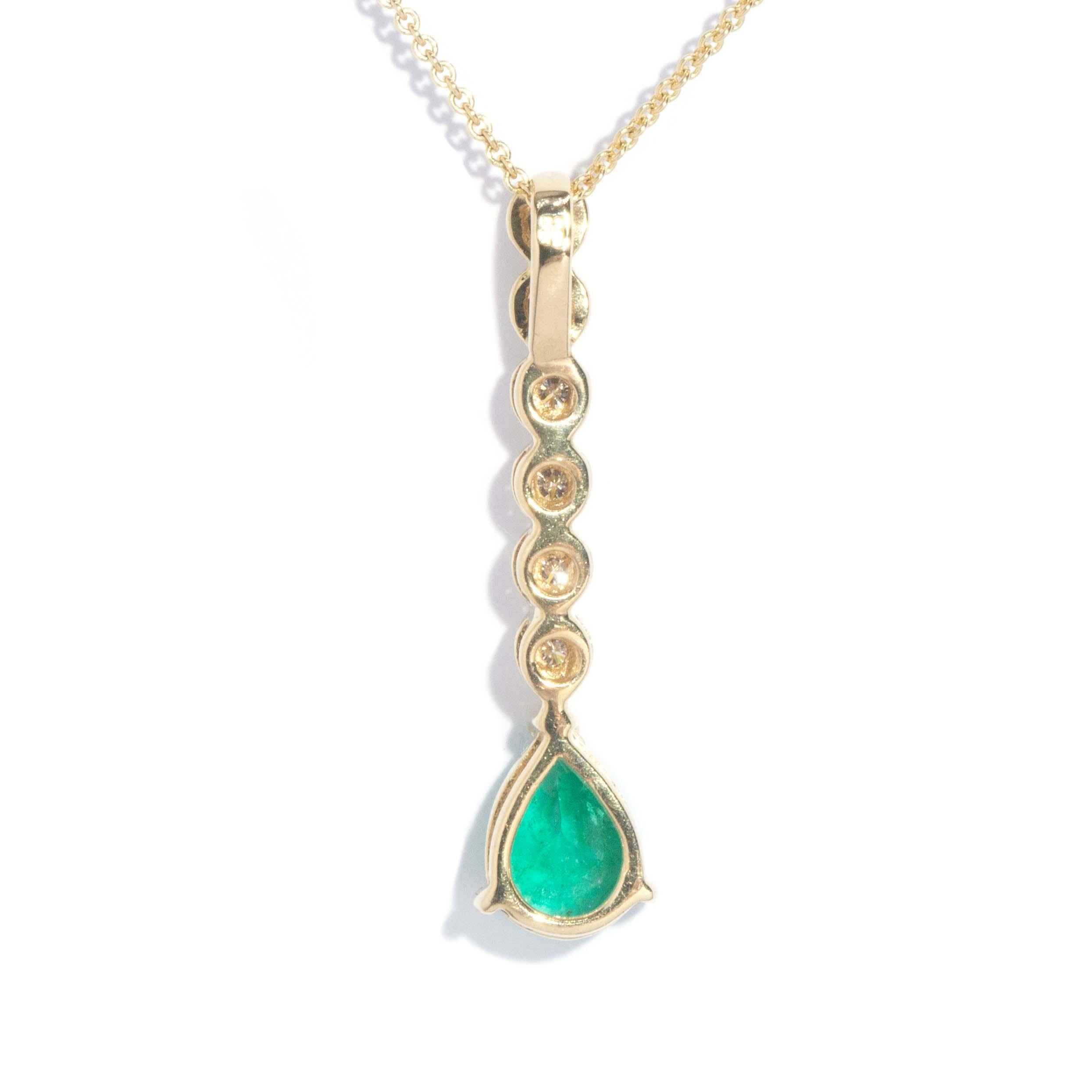 Vintage Circa 1980s Emerald & Diamond Pendant 18 Carat Yellow Gold