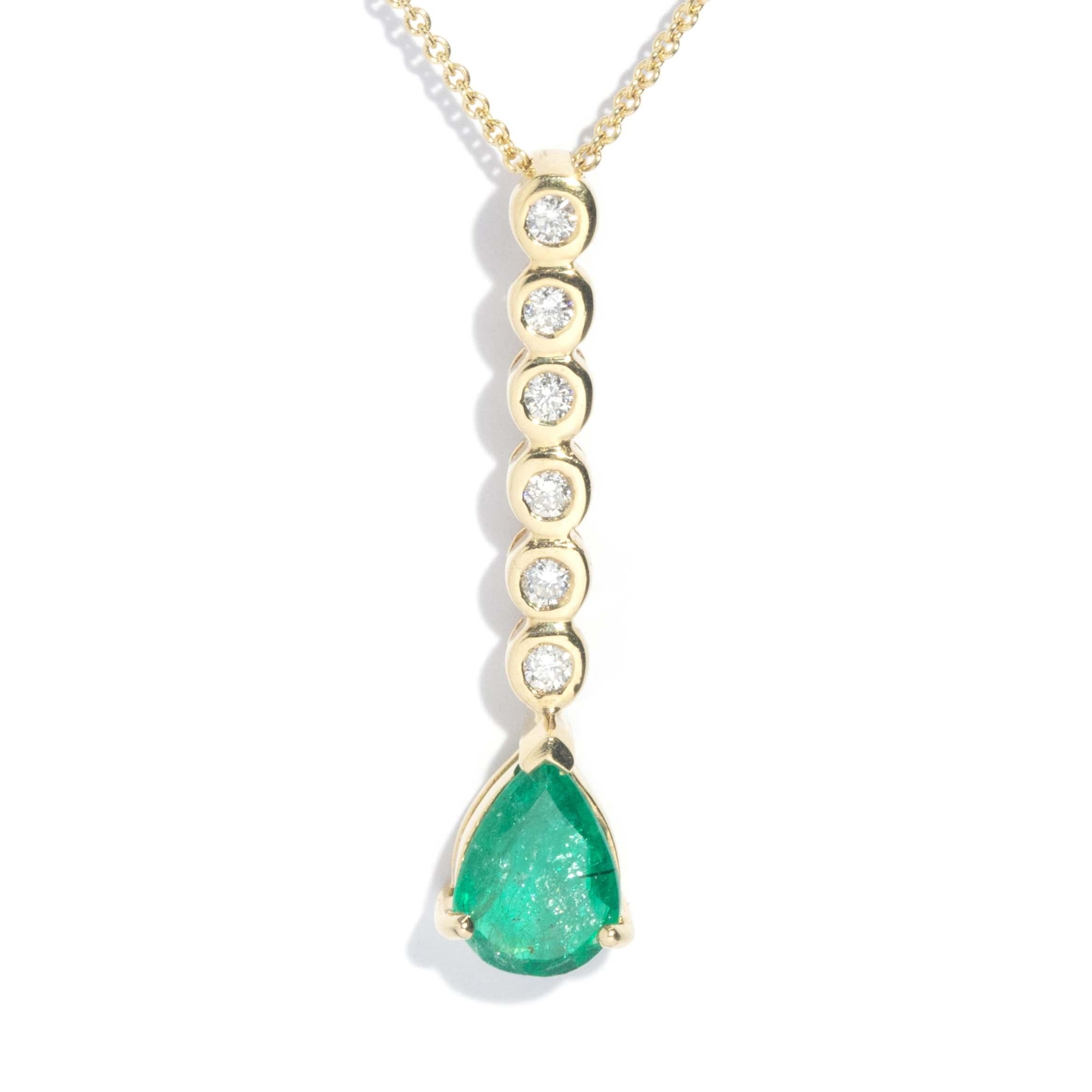 Vintage Circa 1980s Emerald & Diamond Pendant 18 Carat Yellow Gold